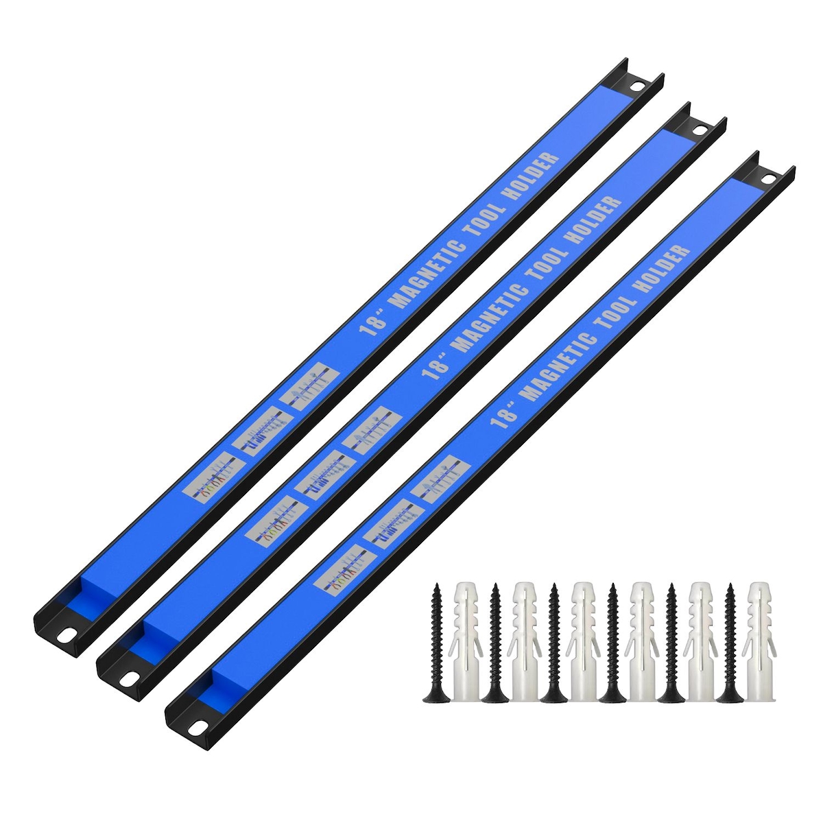Intirilife 3er Magnetleisten Set für Werkzeug - Gesamt 45.5 x 2.3 x 1.3 cm - Magnetfläche 40 x 1.8 cm Werkzeughalter zum bohren inkl. Montagemateria Image