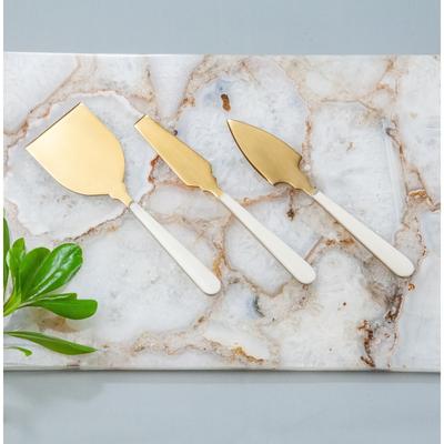 3pc Cheese Knife Set Gold w/ White Resin Handles in Giftbox - Gold & White