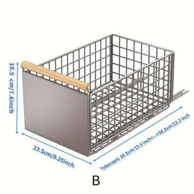 TEMU 1pc Modern Metal Pull-out Storage Rack With Wooden Handle - Sliding Cabinet Drawer Organizer For Kitchen, Bathroom, Under Sink - Versatile Shelf For Dishes, Snacks, Household Items, Utility Racks Image
