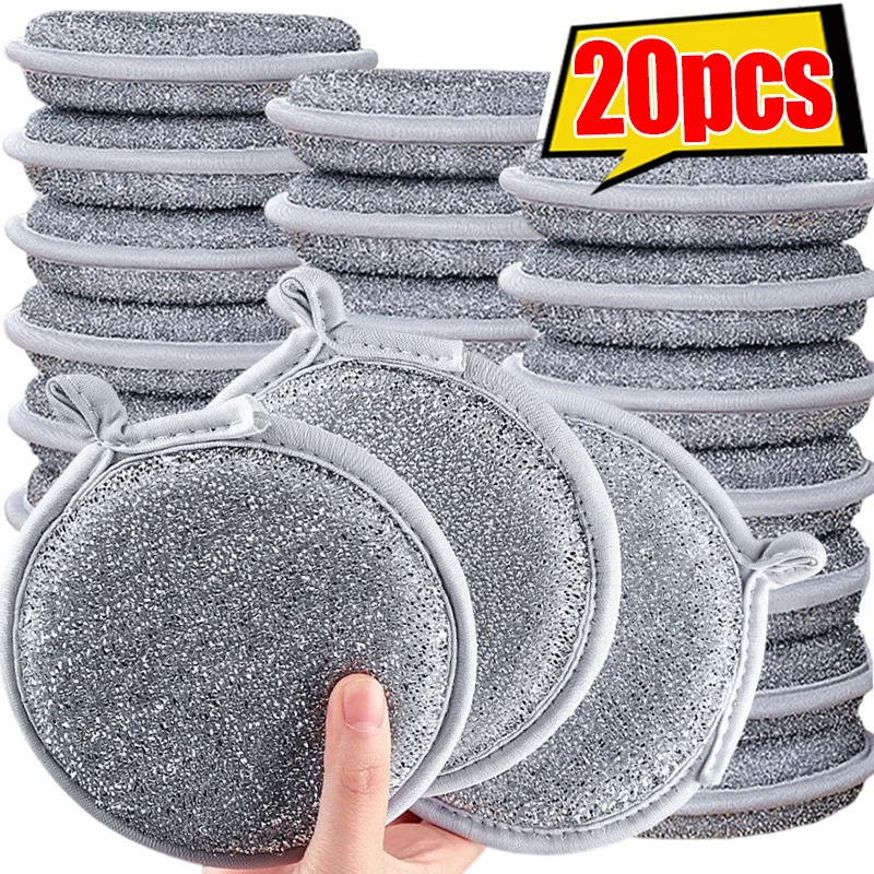 Éponge à vaisselle Double face, brosse de lavage de la vaisselle, casserole, éponges de lavage de la vaisselle, tampons à récurer réutilisables en fil d
