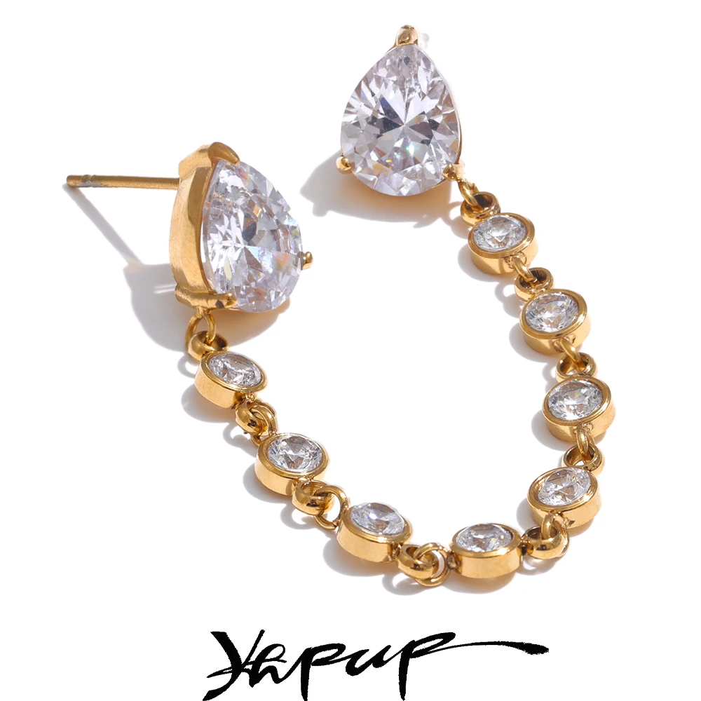 Yhpup 1PC Zarte Grün Weiß Glänzende Zirkonia Kette Ohrringe Hohe Qualität Edelstahl Persönlichkeit Chic Schmuck Image