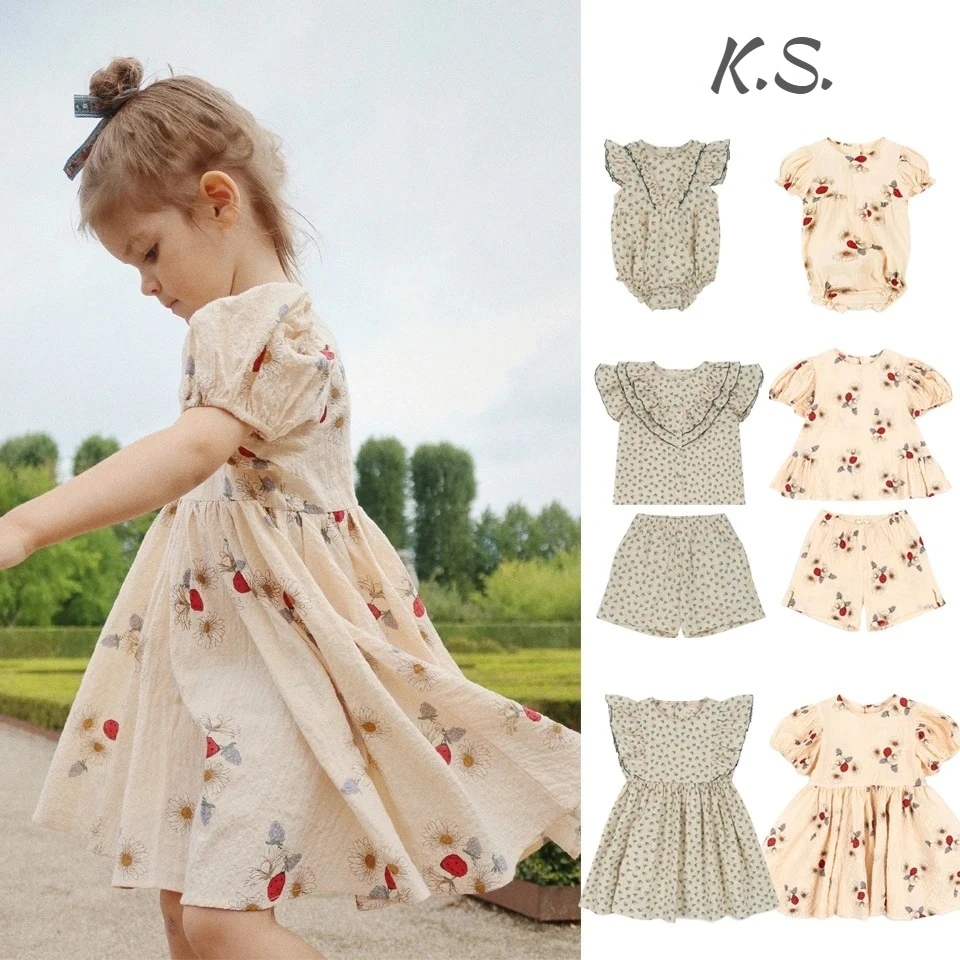 2025 KS Sommer Baby Mädchen Baumwolle Blumen Kleider Kinder Kleidung Mädchen T Shirts + Shorts Anzüge Baby Bodys Overall Sets 1-9Y Image