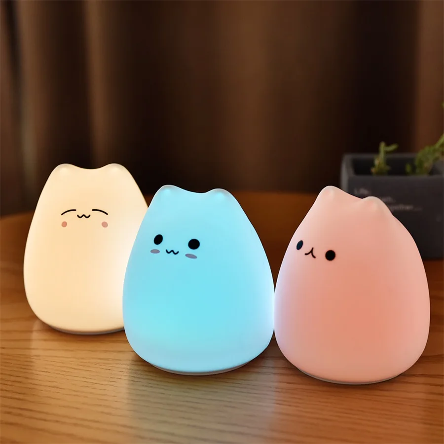 Nette Katze Nachtlicht Für Baby Kinder Cartoon 7 Farben Silikon Schlafen Lampe Touch Sensor Tisch Lampe Für Home Schlafzimmer Dekoration