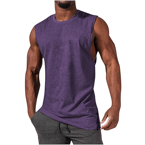 Per uomo Tinta unita Canotta da palestra Canotta da allenamento Estate Classico Senza Maniche Sportivo Athleisure Cotone Morbido Traspirante Allenamento in Palestra Corsa Jogging Bodybuilding Fitness