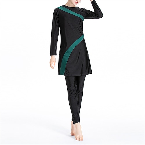 Damen Burkini Hijab-Badeanzug Patchwork 3 Teile Bescheidene Bademode Spandex vollständige Bedeckung UPF50 Langarm Badeanzug Surfen Strand Wassersport Sommer Image