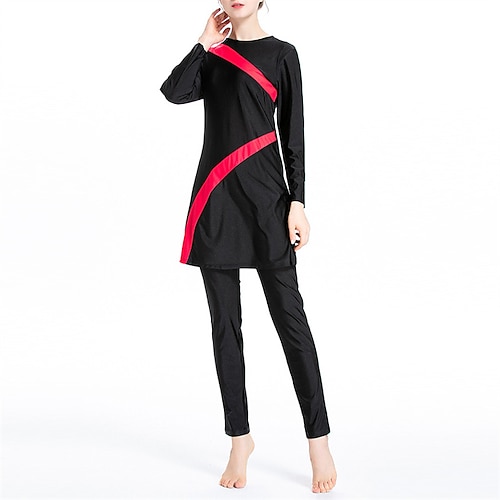 Damen Burkini Hijab-Badeanzug Patchwork 3 Teile Bescheidene Bademode Spandex vollständige Bedeckung UPF50 Langarm Badeanzug Surfen Strand Wassersport Sommer Image