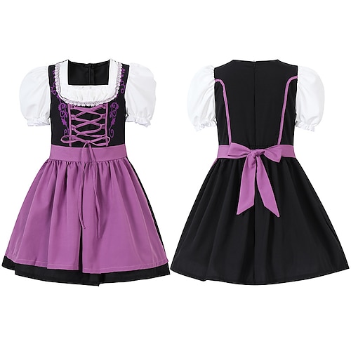 Halloween Oktoberfest Kleid Dirndl Trachtenkleider Oktoberfest / Bier Bayerisch Wiesn Wiesn Mädchen Stoff im traditionellen Stil Kleid Schürze Image