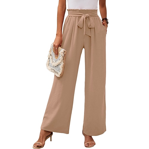 Damen Normal Gerade Chino Volle Länge Hoher Bund Einfach Kordelzug Atmungsaktivität Weich Bequem Mikroelastisch Alltagstauglich Weiß / Weiß Schwarz Marineblau Khaki Sommer Frühling Herbst Lässiger Image