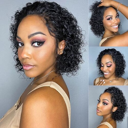 Echthaar 13x4 Spitzenfront Perücke Freier Teil Brasilianisches Haar Wellen Wasserwellen Schwarz Natürlich Perücke 180% 250% Haardichte mit Babyhaar 100% Jungfrau Leimlos Vorgerupft Für Perücken für Image