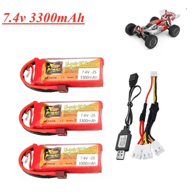 7.4v Battery For 144001 car 2s 7.4 V 3300mAh Lipo battery Charger Set with T Plug for Wltoys 1/14