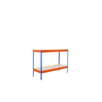 PROREGAL Schwerlastregal WOOD BEAST TWO | HxBxT 90x150x60cm | 2 Ebenen | Fachlast 600kg | Blau-Orange | Weitspannregal Werkstattregal Lagerregal Image