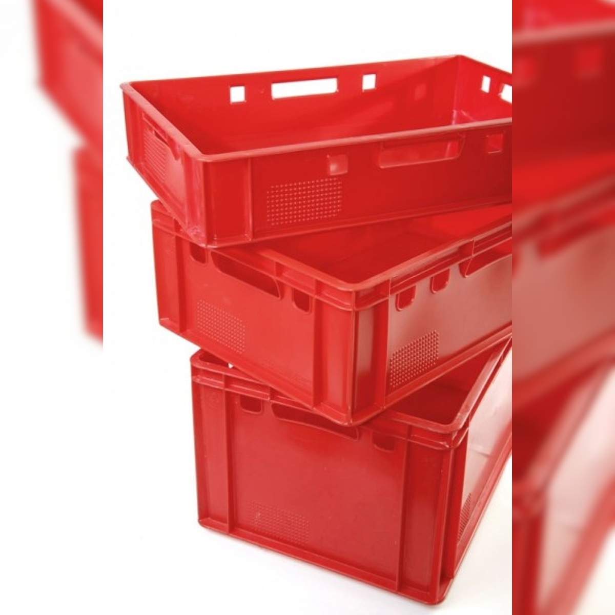 BURI Fleischkisten Kisten Eurobox lebensmittelecht - HDPE Metzgerkiste Box Lagerkiste E3 rot 3 Stück Image