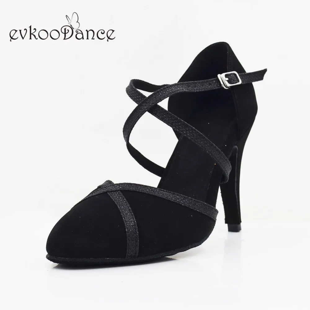 Evkoodance Scarpe da ballo moderne Tacco alto 8,5 cm Glitter Nubuck Sala da ballo Valzer Scarpe da tango Punta chiusa Salsa latina Scarpe da ballo Fai da te