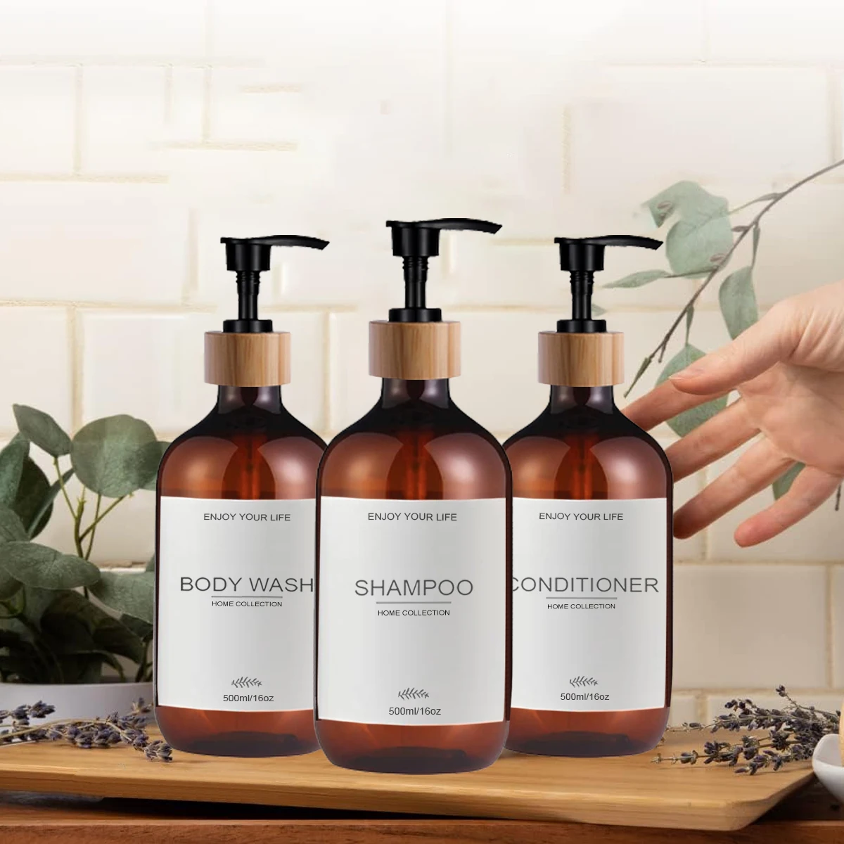 Dispenser per bottiglie di Shampoo e balsamo da 500ml flaconi per Dispenser di Shampoo per sapone da 3 confezioni con contenitore per doccia con balsamo a pompa