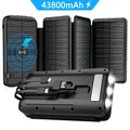 43800mAh Solar Power Bank caricabatterie Wireless rapido pacco batteria esterno PD 20W Powerbank cavi integrati luce a LED per iPhone Xiaomi