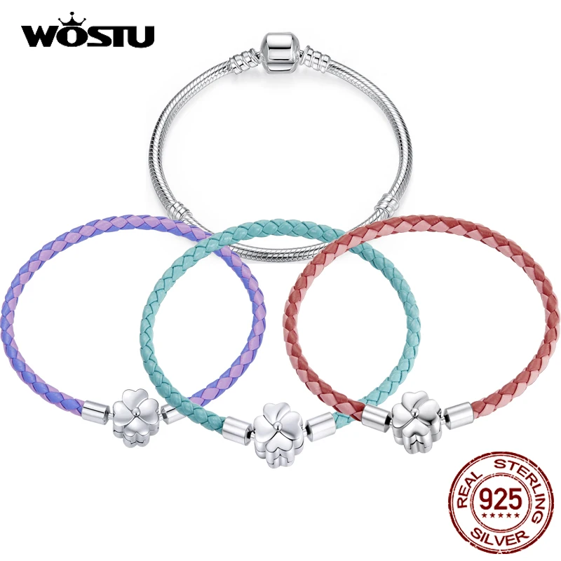 WOSTU Bracciale in argento sterling 925 – Chiusura a scatto a botte, zirconi cubici, bracciale rigido, bracciale a catena, ciondolo, taglie 17–21