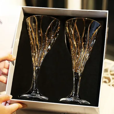 Crystal Glass Golden Red Wine Glass High Foot Wine Cup High-end Wine Set Gift Box Set Pair Cup