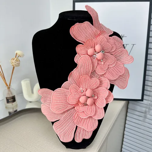 1Pc Big Pink Green White Flower Patch Applique Decorative Embroidery Repair DIY Accessory Corsage