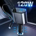 Caricabatteria da auto retrattile 4 in 1 ricarica rapida 100W USB tipo C carica del telefono per auto per iPhone 15 14 Xiaomi Samsung iPad Laptop Tablet