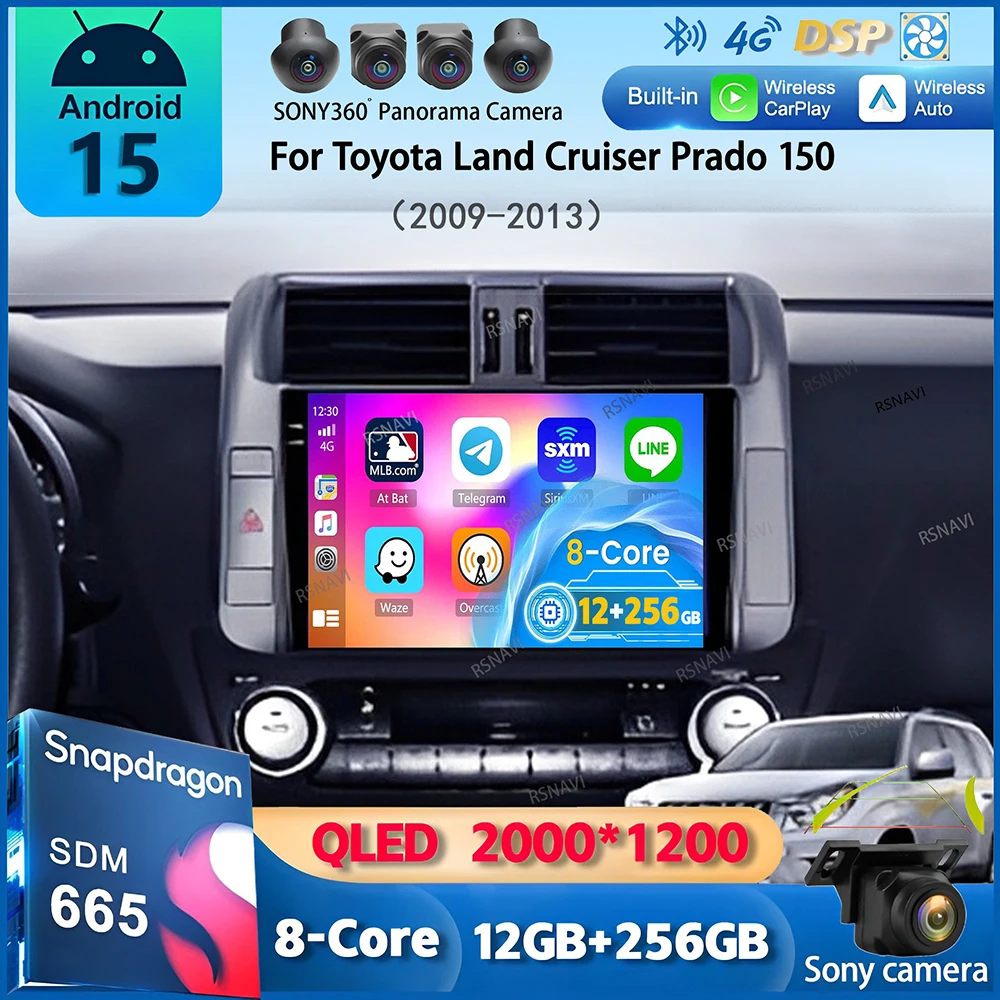 Android 15 Carplay Auto Autoradio Per Toyota Land Cruiser Prado 150 2009 - 2013 Navigazione GPS Lettore Multimediale video Stereo BT