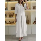 Spring Autumn Cotton Linen Loose 2 Piece Sets Casual Button Long Sleeved Women Outfit Elegant High Waist Wide Leg Pants Set Suit