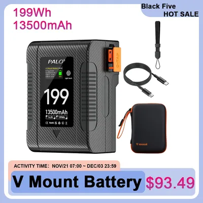 PALO V Mount Battery for BP-199W-C Canon V-Lock BP Lithium Batteries R5C BMPCC 6K Pro 4K 60P Recording and iphone 15 Pro