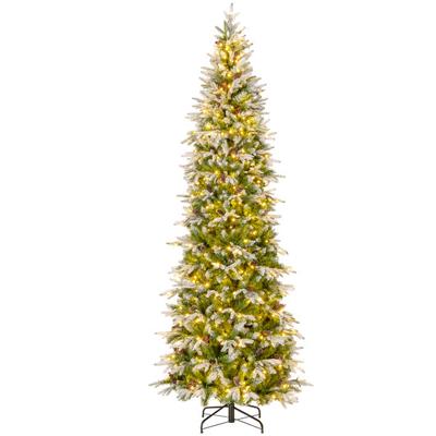Costway 6/7.5/9 Feet Pre-Lit Artificial Christmas Tree Snow Flocked Hinged-9 FT