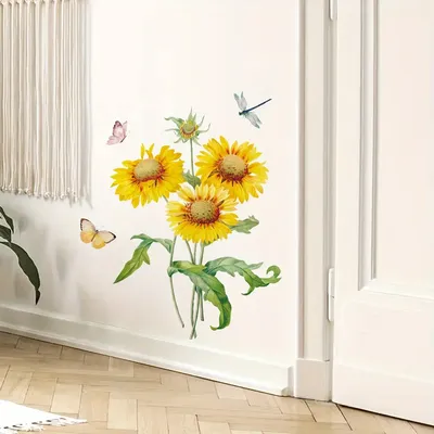 1 Stück Aquarell Sonnenblume Schmetterlinge Wandaufkleber Kinderzimmer Dekor für Schlafzimmer Image