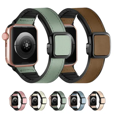 Lederarmband für Apple Watch Band 45 mm 44 mm 40 mm 41 mm 49 mm 42 mm Magnetarmband Correa iWatch Serie 9 8 7 6 5 4 SE Ultra 2 Image
