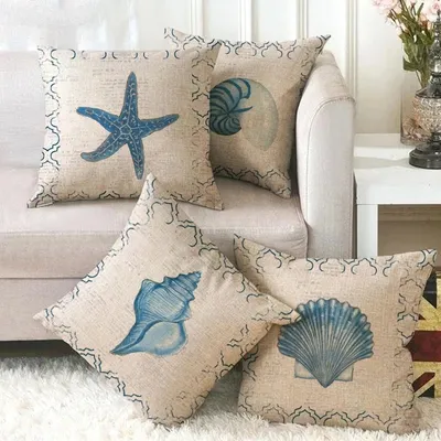Sea Marine Shell Kissenbezug Ozean Seestern Leinen Kissenbezug Sofa Home Decor Dekorative Dekoration Image