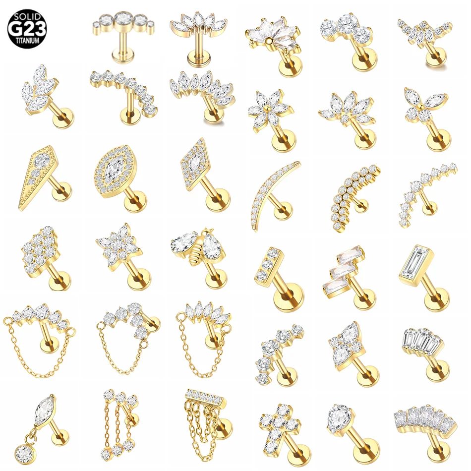 57 Stil Titan Piercing Labret Lippen stecker 16g Innengewinde Zirkon Ohr stecker Tragus Helix Piercing Körpers chmuck Image