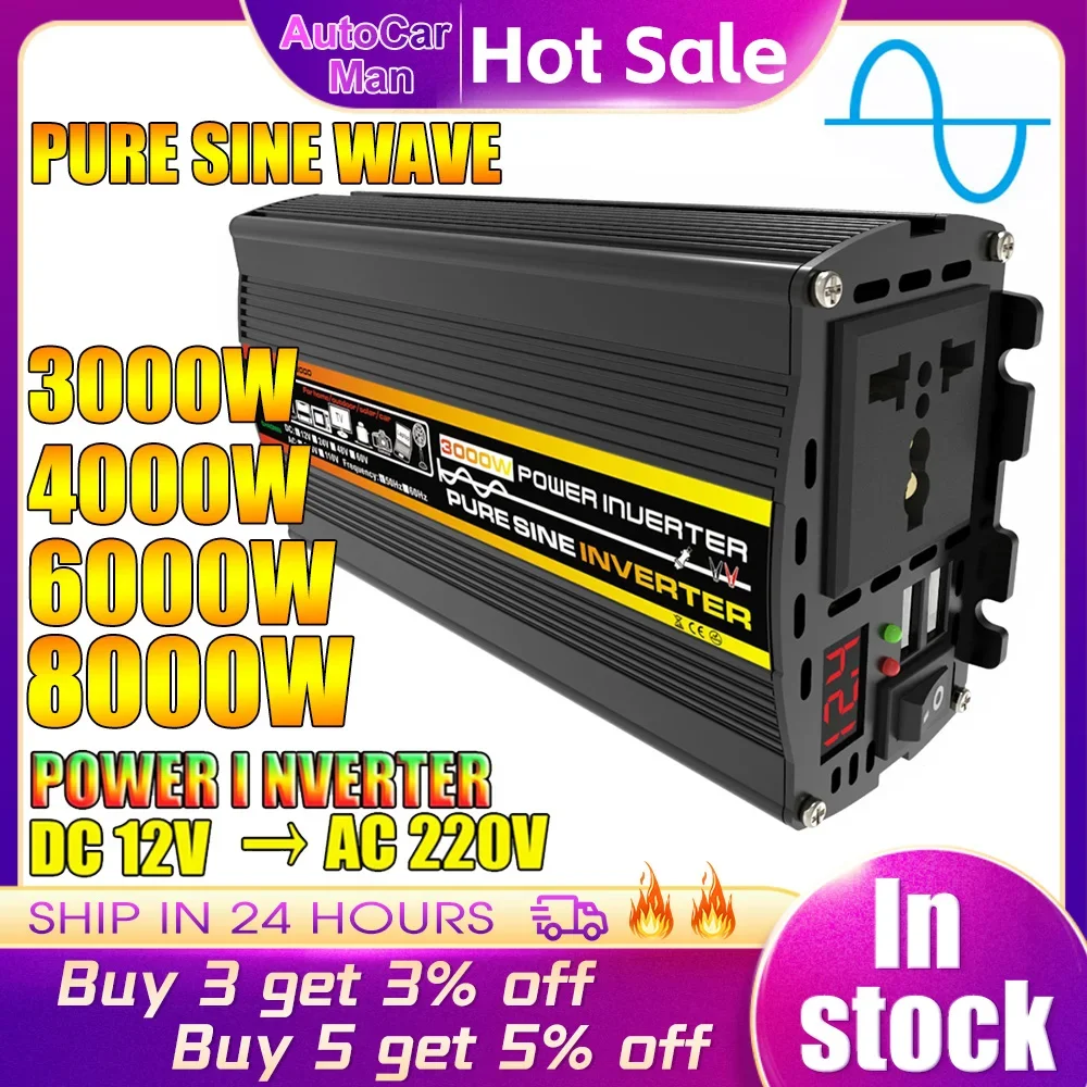 3000/4000/6000 w Autos pannungs transformator LED-Anzeige Fahrzeug Smart Inverter Dual USB AC 12V bis DC 8000 V für Fahrzeug geräte Image