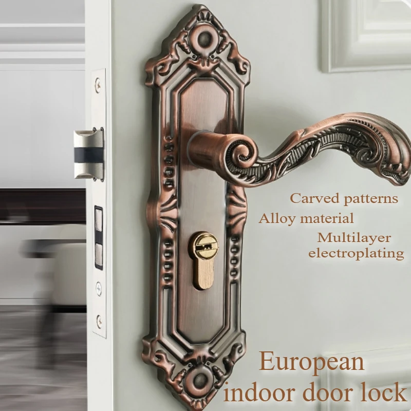 Europäischen Stil Retro Türgriff Schloss Aluminium Legierung Vintage Innen Schlafzimmer schloss Anti-diebstahl Hause Zimmer Sicherheit Türschlösser