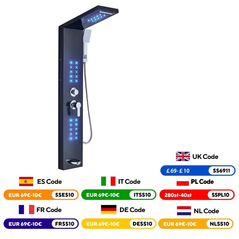 LED Dusche Wasserhahn Badezimmer SPA Massage Jet Dusche Matte Schwarz Säule System Wasserfall Regen Dusche Panel Bidet Sprayer Wasserhahn