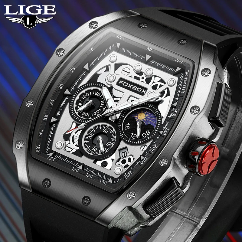 Relogios masculino lige Herren uhr Foxbox Marke Luxus wasserdichte Quarz Armbanduhr Herren Datum Sport Silikon uhr Herren uhren Image