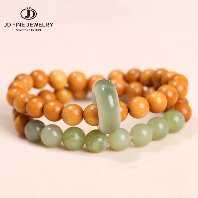 Jd natürliche Sandelholz perle Bodhi Doppels chicht Armbänder Frauen Männer Vintage Platte spielen Hand Schnur um Finger Glück Schmuck Image
