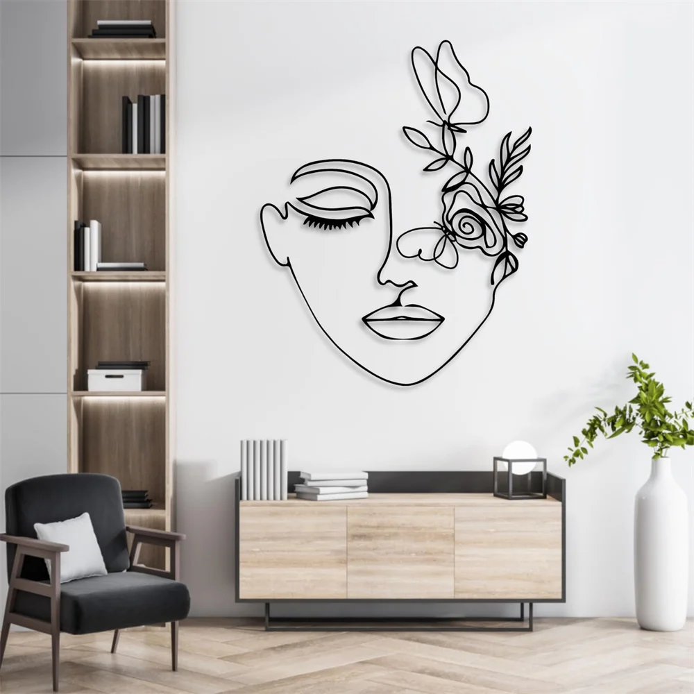 Minimalist ische abstrakte Linie Frau Metall Wand kunst Dekor mattschwarz Wandbehang Dekor für zu Hause Schlafzimmer Wohnzimmer Wand dekoration Image