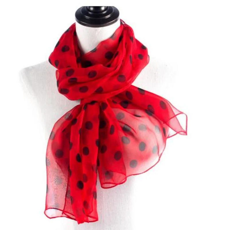Frühling und Herbst Georgette Polka Dot Schals Helle Rot Schals Dot Schals frauen Dünne Chiffon Lange Schals Sonnenschutz Schals Image