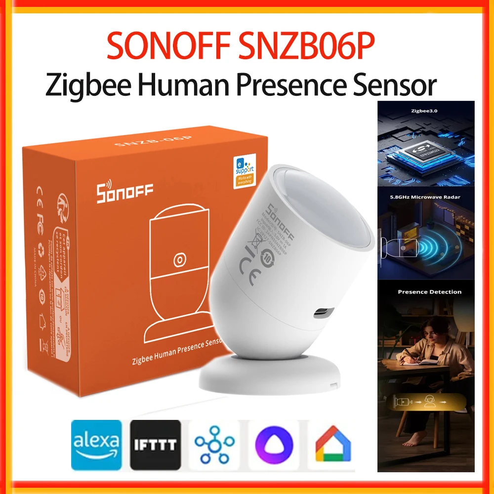 SONOFF SNZB-06P Zigbee Anwesenheitssensor Smart Home Präsenzerkennung Lichtsensor Bewegungsmelder Kompatibel mit Alexa Google Image