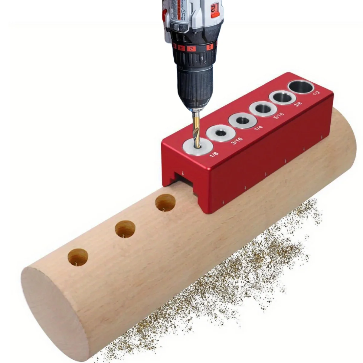 Zoll 1/8-1/2 Vertikale Taschenlochlehre Zimmerei Dübelbohrführung Selbstzentrierende 6-Loch-Bohrerführung Jig Positionierer Locator Image