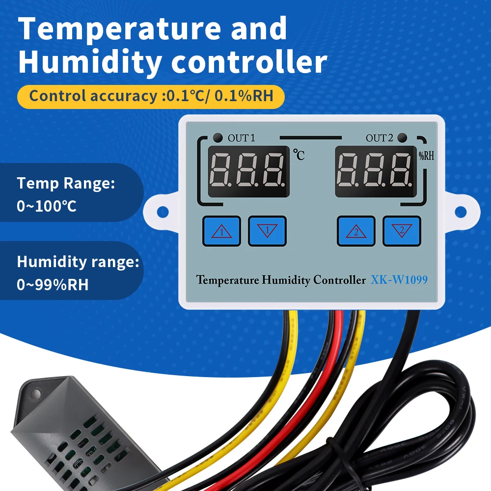 XK-W1099 Dual Display Digitaler Temperatur-Feuchtigkeitsregler AC 110-220 V Thermostat Hygrostat Regler Inkubator EU-Stecker Image