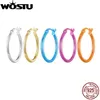Wostu Sterling Silber große riesige runde Kreis Creolen Frauen bunte Rose rot blau einfache Ohrring Hip Hop Schmuck Geschenk
