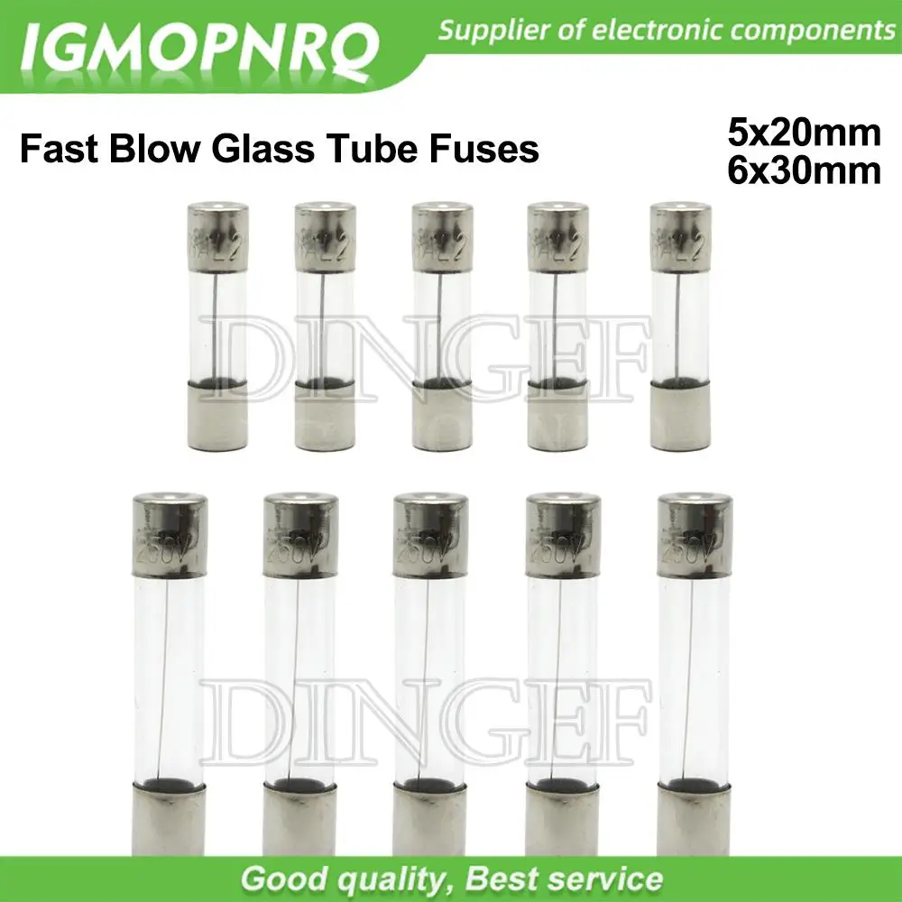 10pc 5*20mm 6*30mm schnell blasbare Glasrohr sicherungen 5x20mm 6x30mm 250v 1,5a 1a 2a 3a 4a 5a 6a 8a 10a 15a 20a 25a 30a 0,5 eine Amp-Sicherung Image