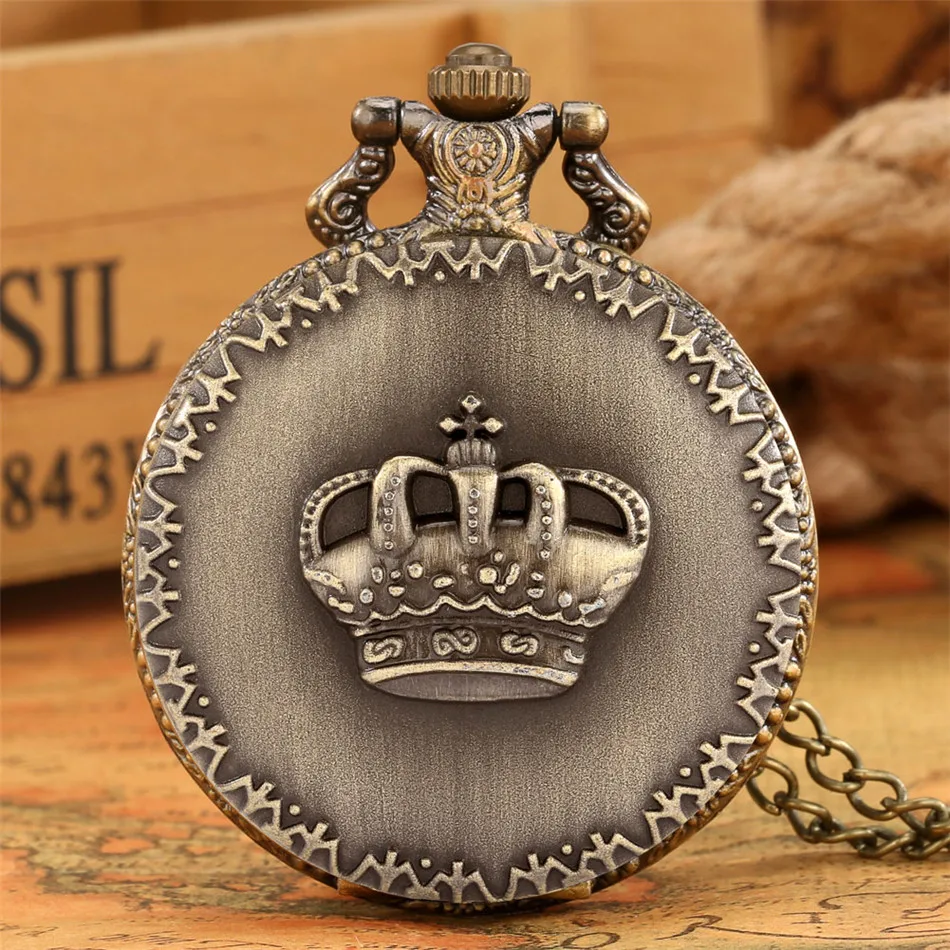 Crown Display Bronze Halskette Anhänger Taschenuhr Pullover Kette Tasche Uhr Sammlung Antike Uhren Geschenke Männer Frauen Kinder