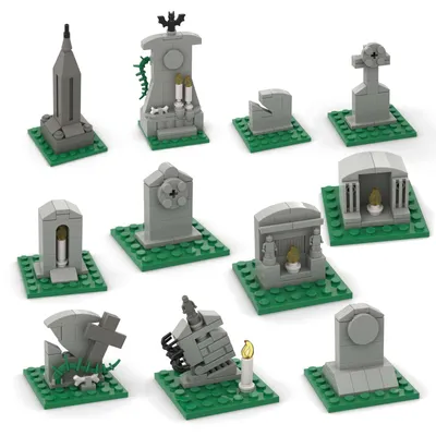 Moc Halloween Hölle Friedhof Modell Bausteine DIY Ziegel Horror Friedhof verschiedene Grabstein Prop Image