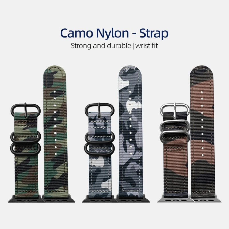 Handgefertigtes doppelschichtiges Nylon-Tarnarmband für Apple Watch 8 7 45 mm 49 mm wasserdichtes tragbares Herrenarmband Image