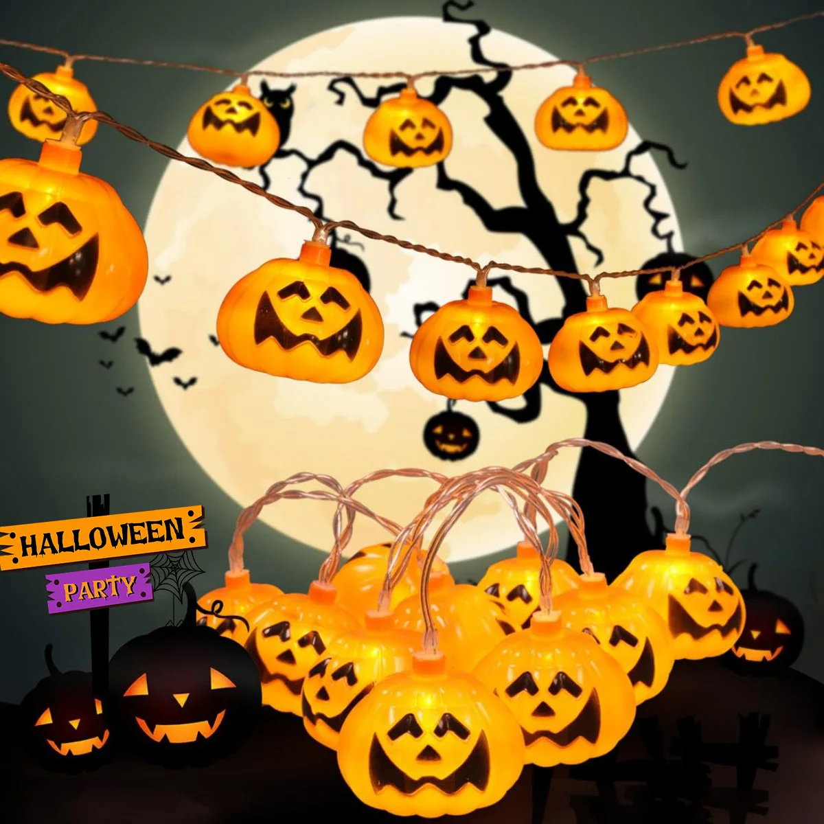 1pc 10/20led Halloween Lächeln Kürbis Lichterketten batterie betriebene Indoor Outdoor Fee Atmosphäre Licht für Wohnkultur geeignet