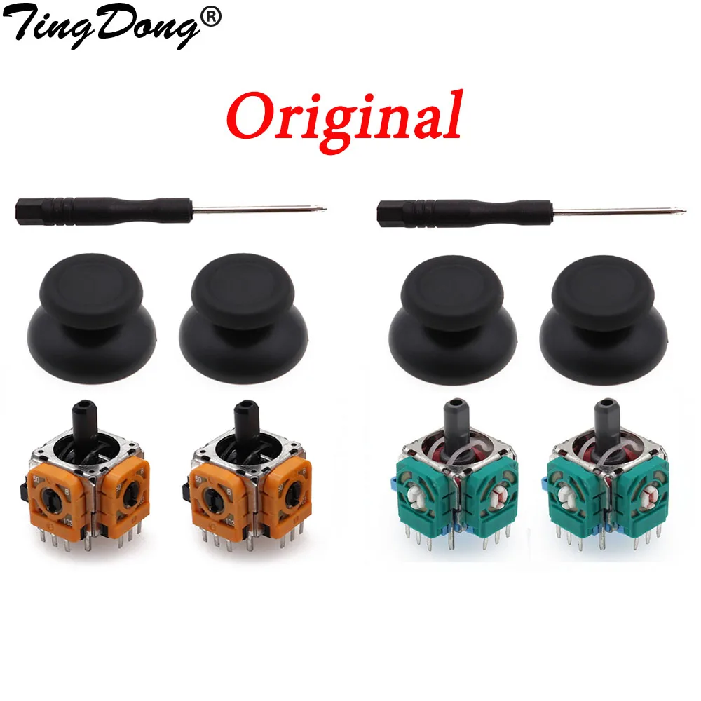 Tingdong 1 sätze für dualshock 4 ps4 pro slim controller 3d analoger stick 3 pin sensor modul potentiometer mit thumbs ticks kappen Image