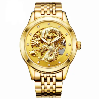 Fngeen Gold Drachen Automatische Mechanische Uhr Casual Männer Uhren Edelstahl Top Marke Luxury