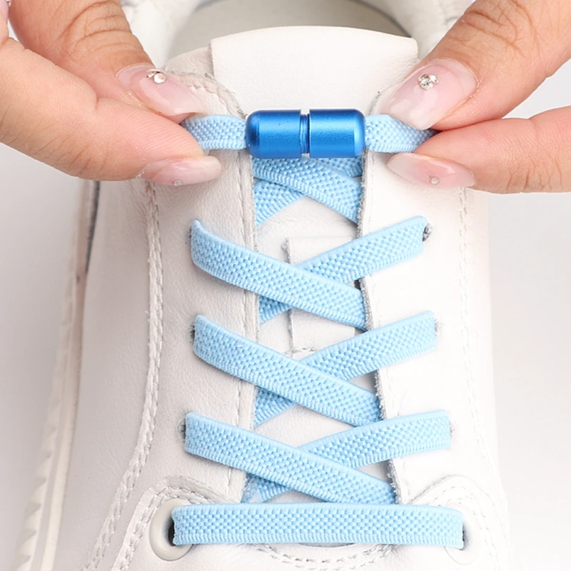 Flache Schnürsenkel ohne Krawatten farbige matte Metalls chloss faule Schnürsenkel für Männer und Frauen Freizeit schuhe elastische Schnürsenkel 1 Paar Image